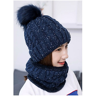 Mũ len nữ kèm khăn lót nỉ phong cách Hàn Quốc