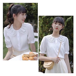Áo sơ mi trắng phối cổ ren style Hàn hàng thiết kế