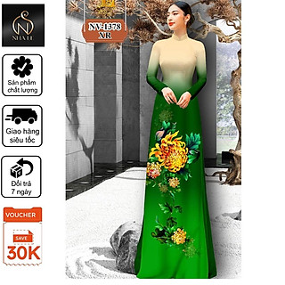 Nha Le - Vải May Áo Dài Hạo Tiết Hoa Cúc Đại Đóa, Chất Liệu Lụa Hồng Anh Cao Cấp Co dãn 4 Chiều
