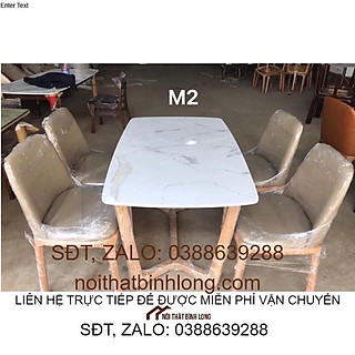 bàn ăn 1m2 4 ghế khung gỗ mặt đệm, mặt đá