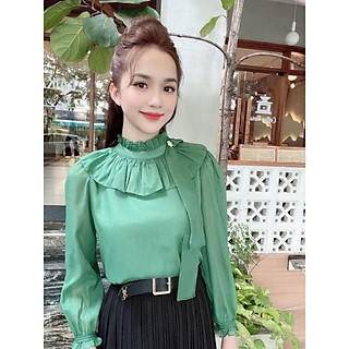 Áo sơmi nữ cổ bèo chất tơ Nhật đẹp