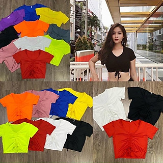 ÁO CROPTOP CỘC TAY RÚT DÂY TẬP GYM EROBIC NHẢY