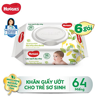 Combo 6 Gói Khăn giấy ướt cho trẻ sơ sinh Huggies không mùi, gói 64 tờ