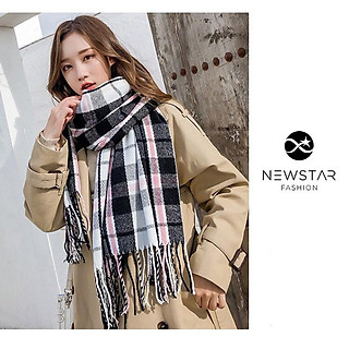 Khăn Dạ Len Hàn Quốc, Khăn Len Dạ Choàng Cổ Kẻ Ô Nhiều Màu, Khăn Choàng Cổ Dạ Len Kẻ Sọc Tua Rua Thời Trang