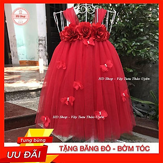 Đầm công chúa cho bé ️️ Đầm công chúa đỏ hoa hồng bướm