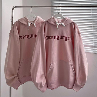 Áo Hoodie Nỉ Hồng GREENGUN Dáng Rộng In Chữ Mũ Trùm