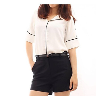 Aó tay ngắn cổ tim lật viền ( trắng)