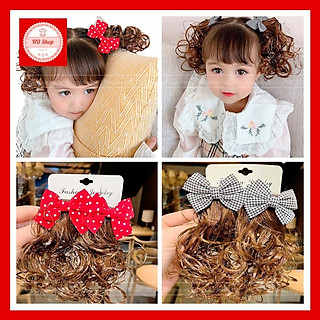 Tóc giả cho bé, Kẹp tóc giả cho bé có nơ kẹp tóc 2 bên cực dễ thương