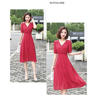 đầm chấm bi đỏ dáng xòe cao cấp( thời trang trung niên Anitagreen) tv06-121