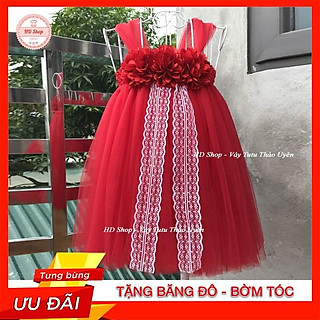 Đầm công chúa ️️ Đầm công chúa cho bé đỏ hoa xu ren trắng