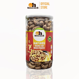 Hạt Điều Rang Củi Oh Smilenuts, Hạt Điều Nguyên Vị - Điều rang muối Bình Phước nguyên hạt còn vỏ lụa - Hạt Dinh Dưỡng Hũ 500g - Hạt điều Bình Phước loại 1