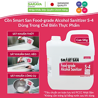 Cồn Smart San Food-grade Alcohol Sanitizer S-4 Dùng Trong Chế Biến Thực Phẩm - Can 5Kg