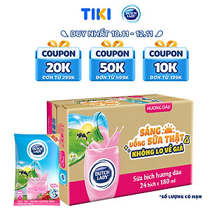Thùng 24 Bịch Sữa Tiệt Trùng Dutch Lady Cô Gái Hà Lan Vị Dâu (24X180ml)