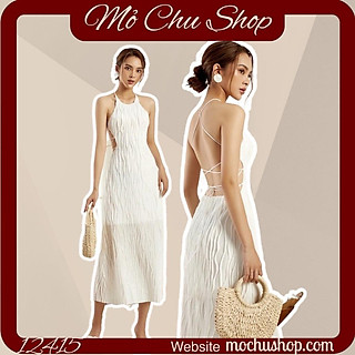 ĐẦM MAXI CỔ YẾM ĐAN DÂY LƯNG 12415
