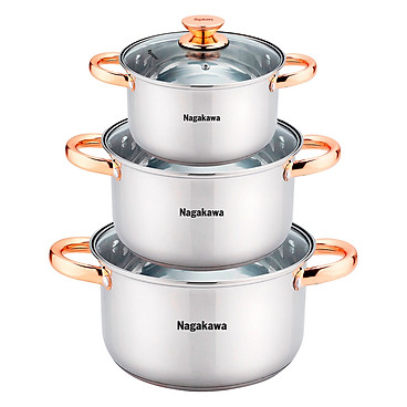 Trang Tổng Hợp Sản Phẩm Sale HOT Online Bộ 3 nồi inox 4 đáy Nagakawa NAG1306 (16cm, 20cm, 24cm) - Quai mạ vàng - Dùng trên mọi loại...