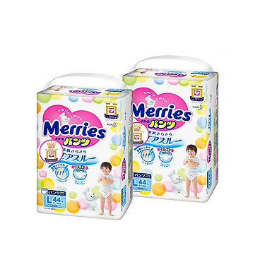 Combo 2 Tã/bỉm quần Merries size L - 44 miếng (Cho bé 9 - 14kg)