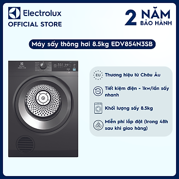 Mua Máy sấy thông hơi Electrolux 8.5kg UltimateCare 300 - EDV854N3SB - Lồng giặt chuyển động luân phiên, giảm nhăn, giảm phai màu, tính năng khóa trẻ em [Hàng chính hãng] tại Electrolux Official Store