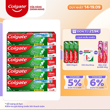 Mua Bộ 5 kem đánh răng Colgate ngừa sâu răng răng chắc khỏe 225g/tuýp tặng bàn chải đánh răng lông tơ nhập khẩu Thái Lan tại Colgate Palmolive Authorized Store