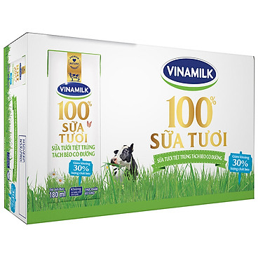 Thùng 48 Hộp Sữa Tươi Tiệt Trùng Vinamilk 100% Tách Béo Có Đường (180Ml / Hộp)