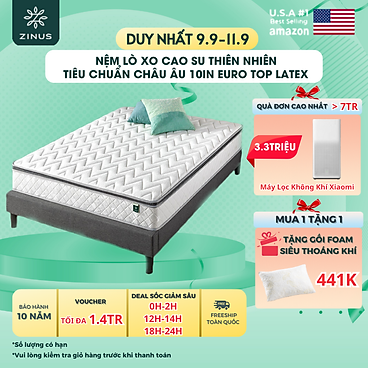 Mua Nệm Lò Xo Cao Su Thiên Nhiên Tiêu Chuẩn Châu Âu- 10in Euro Top Latex - 160x200x25cm tại ZINUS OFFICIAL STORE