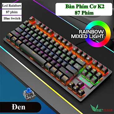 Mua Bàn Phím Cơ Chuyên Game VINETTEAM K2 Led RGB Siêu Đẹp 10 Chế Độ Màu Cực Ngầu Blue Switch 87 Phím Chơi Game Dùng Văn Phòng Cực Đã- Hàng Chính Hãng - Đen tại vinet shop