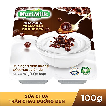 Lốc 4 Hộp Nutimilk Sữa Chua Trân Châu Đường Đen 100G/Hộp