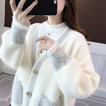 Áo Khoác Len Nữ Cardigan Áo Khoác Len Dày Chenille Nữ Tính