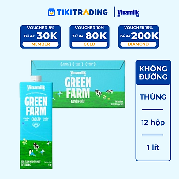 Mua Thùng 12 Sữa tươi tiệt trùng Không đường Vinamilk Green Farm - hộp 1L tại Tiki Trading