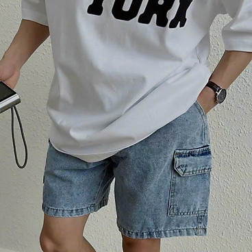 Mua Quần Short Jean Nam Lưng Thun Túi Hộp Chất Jean Dầy Dặn Co Giãn Tốt - Màu xanh - L tại Xưởng Jeans Thời Trang NB