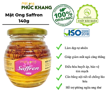 Mật Ong Saffron Phúc Khang 140G - Hũ Thủy Tinh Cao Cấp - Tiêu Chuẩn Chất Lượng Iso 22000 -...