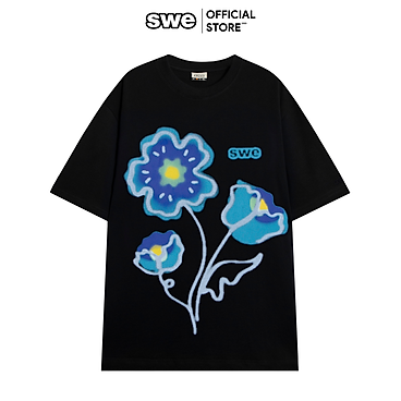 Mua Áo phông tay lỡ unisex Local Brand FLOWER TEE 100% cotton in lụa - Thương hiệu SWE VN - Đen - S tại SWE Official Store