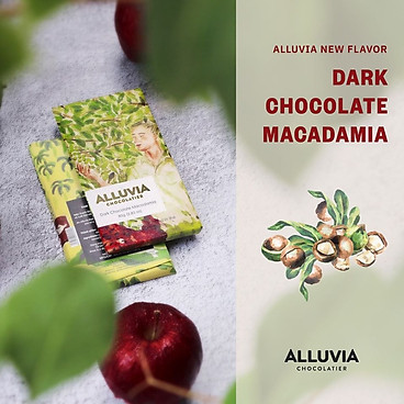 Socola Đen Alluvia 70% Cacao nhân Hạt Macadamia Thanh Lớn 80 gram, Nguyên Chất, Đắng, Không Chất Bảo Quản