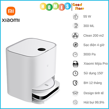 Mua Robot Hút Bụi Lau Nhà XIAOMI Mijia Pro 2 Giặt Khăn Lau Và Sấy Giẻ Tự Động, Camera Thông Minh Tạo Tường Ảo, Diện Tích Hoạt Động 200 m2 Công Suất 55 W - Hàng Chính Hãng - Xiaomi Mijia Pro 2 tại HOMES STORE