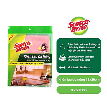 Mua Combo 3 Khăn lau đa năng Scotch-Brite 3M 20x18cm không gây trầy xước, thấm hút nước gấp 5 lần, độ bền cao - 1 túi (3 cái) tại Hi Buddy Shop