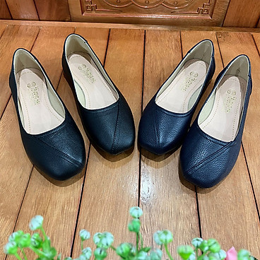 Mua Giày búp bê trơn da bò mũi vuông Trường Hải có 2 màu xanh ,đen GBB115 - Xanh đen - 35 tại Giày Trường Hải
