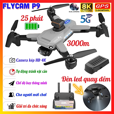 Mua Flycam P9 Pro có Camera Kép Cảm Biến Tránh Vật Cản Chướng Ngại Vật 4 chiều, Thời Gian Bay 20 Phút camera 8K HD, Có Thể Điều Chỉnh Camera -Hàng Chính Hãng - Bộ 1 pin tại X Game