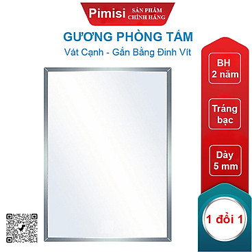 Mua Gương Phòng Tắm Treo Tường Pimisi PG-135V Trong Nhà Vệ Sinh Cao Cấp Hình Chữ Nhật, Để Trên Chậu Rửa Lavabo Dùng Để Soi Mặt Gắn Tường Bằng Khoan Vít - Làm Từ Phôi Bỉ, Kính Tráng Bạc Vát Cạnh, Kích Thước 45x60-50x70-60x80 cm - Dày 5mm | Hàng Chính Hãng - 50x70 tại Pimisi