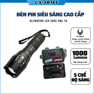 Mua Đèn Pin Siêu Sáng US ARMY Mã XML-T6 Cao Cấp Vỏ Hợp Kim Chống Nước Sử Dụng Pin Có Thể Sạc Lại Tặng Hộp Full Box- HÀNG CHÍNH HÃNG tại US ARMY OFFICIAL