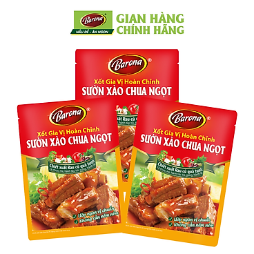 Combo 3 Gói Xốt Gia Vị Hoàn Chỉnh Barona - Sườn Xào Chua Ngọt 80Gr