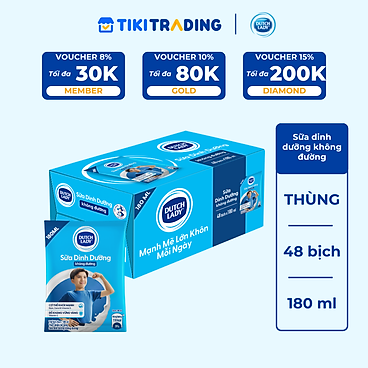 Mua Thùng 48 Bịch Sữa Tiệt Trùng Dutch Lady Cô Gái Hà Lan Không Đường 180ml tại Tiki Trading