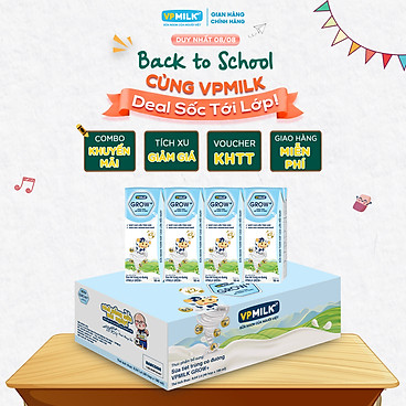 Mua Sữa Tiệt Trùng Có Đường VPMilk Grow+ Hộp 180ml (Thùng 48 Hộp) tại VPMilk Official
