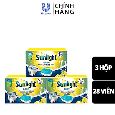 Mua Combo 3 Hộp Viên Rửa Chén Bát Sunlight 5 in 1 Cho Máy Rửa Chén Bát (28V/Hộp) tại Tiki Trading