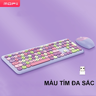 Mua Combo bàn phím chuột không dây MOFII 666 thiết kế hiện đại đa dạng màu sắc kết nối bằng chip USB 2.4GHz - Màu Tím Đa Sắc tại VƯƠNG HUY TUẤN