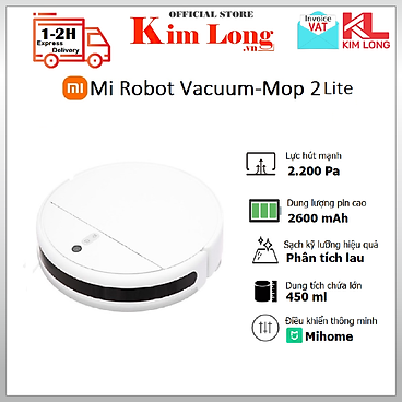 Mua Robot hút bụi Xiaomi Vacuum Mop 2 Lite 25 cảm biến chính xác, Pin 2600mAh, Lực hút mạnh 2.200 Pa, kết nối App, Bản quốc tế - Hàng chính hãng tại CÔNG TY TNHH TMĐT KIM LONG