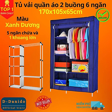 Tủ Quần Áo 2 Buồng 6 Ngăn Tiện Lợi, Tủ Vải 170Cm Chất Lượng Cao Chắc Chắn, Vững Chãi -...