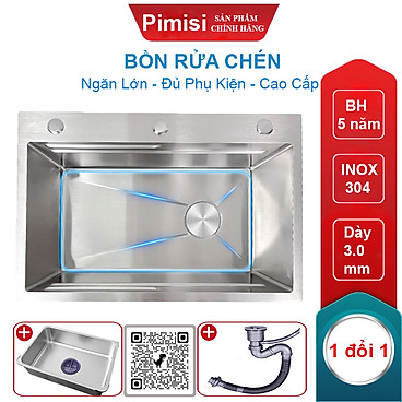 Mua Bồn Rửa Chén INOX 1 Hộc Lớn Pimisi Làm Từ Thép Không Gỉ SUS 304 Cao Cấp Kiểu Ngăn To 1 Hố, Kèm 1 Khay Chậu Rửa Bát Nhỏ Đơn Phụ Gác Bồn - Tháo Rời Với Đầy Đủ Phụ Kiện Xi Phông, Gắn Được Cả Âm - Dương Bàn Đá Bếp Nhiều Kích Thước | Hàng Chính Hãng - PR-7846 tại Pimisi