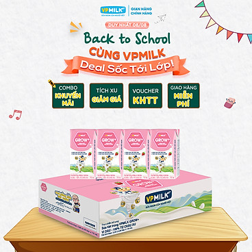 Mua Sữa Tiệt Trùng Có Đường VPMilk Grow+ Vị Dâu Hộp 110ml (Thùng 48 Hộp) tại VPMilk Official