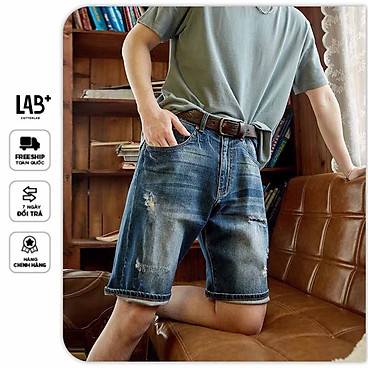 Mua Quần short jean nam xanh đậm rách cao cấp thương hiệu LAB+COTTONLAB - 2253 - Xanh2253 - 28 tại COTTONLAB