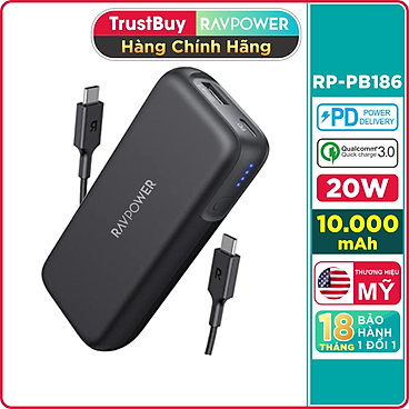 Trang Tổng Hợp Sản Phẩm Sale HOT Online Pin Sạc Dự Phòng Nhỏ Gọn RAVPower 10000mAh Quick Charge 3.0 + PD 20W, In/Out Type-C - RP-PB186 - Hàng...