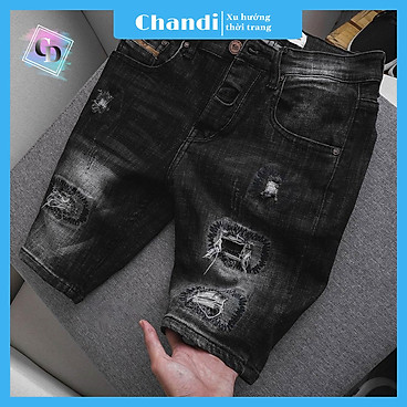 Mua Quần Short Jean Nam co dãn kiểu dáng trẻ trung đơn giản thêu họa tiết Thương Hiệu Chandi, quần sọt mẫu hot nhất HD219 - Đen - 30 tại CHANDI OFFICIAL STORE